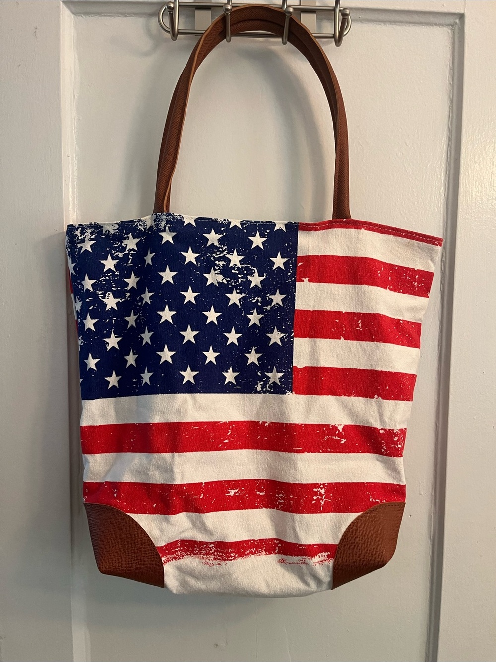 Patriotic Stars & Stripes Canvas Tote Bag - Red White Blue